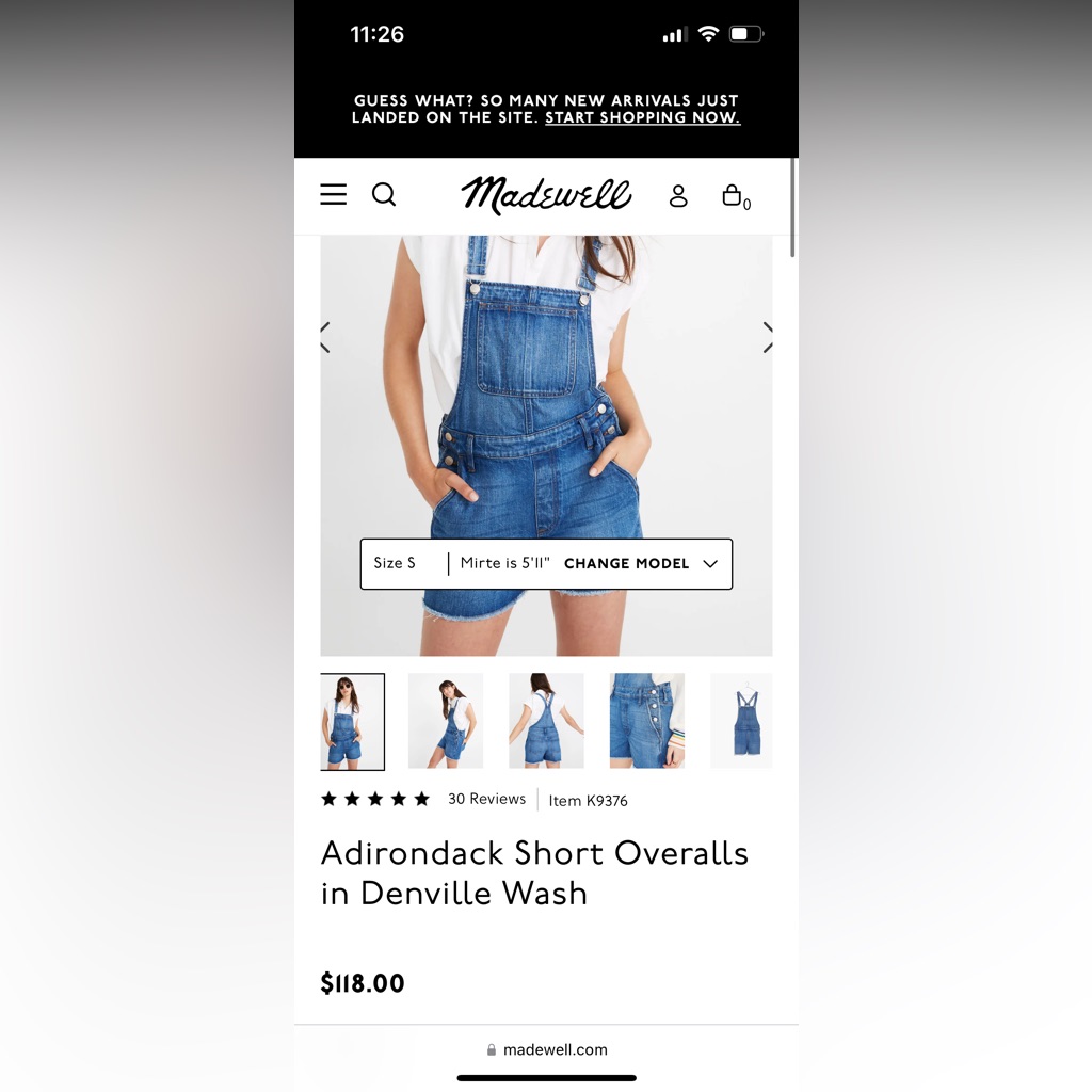 Madewell Adirondack 100% Cotton Overall Shorts